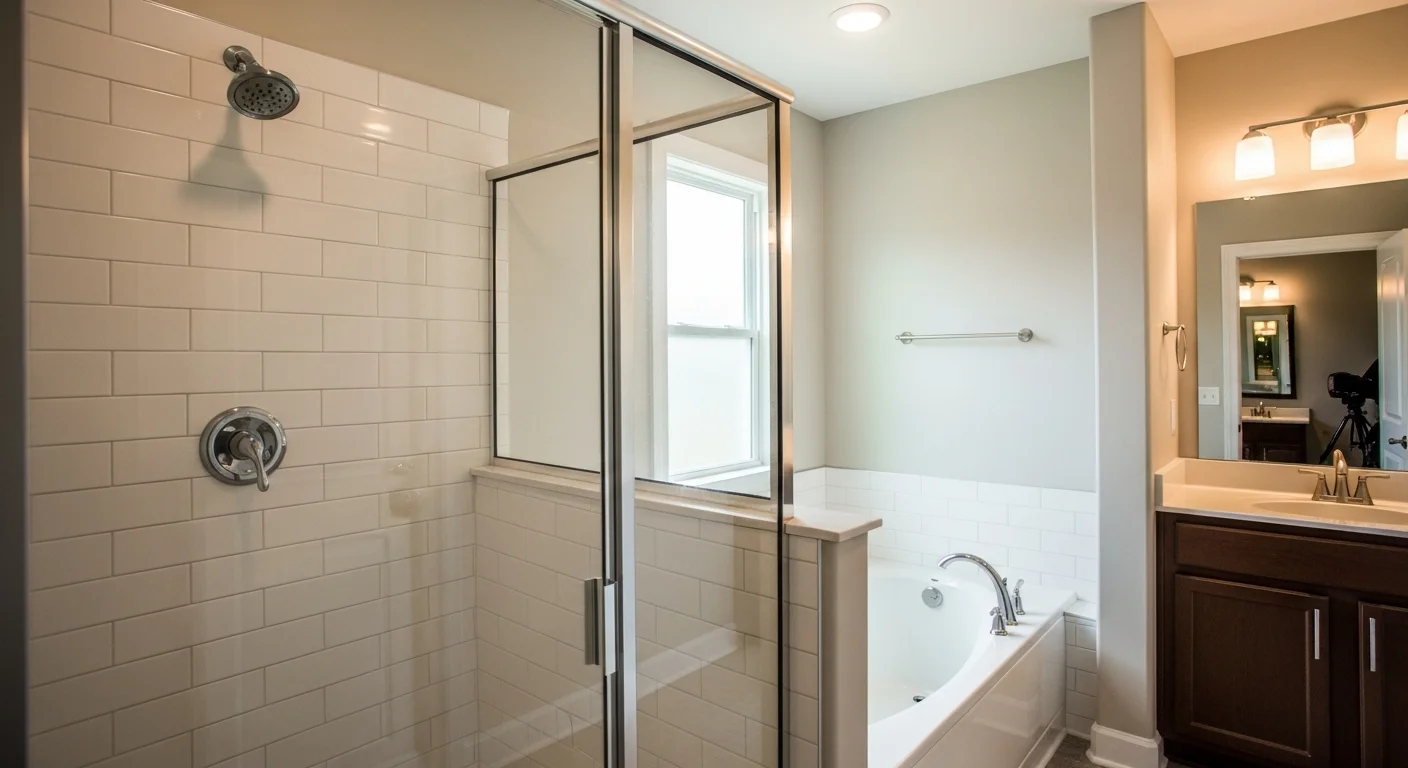 Modern custom bathroom with walk-in shower and updated fixtures