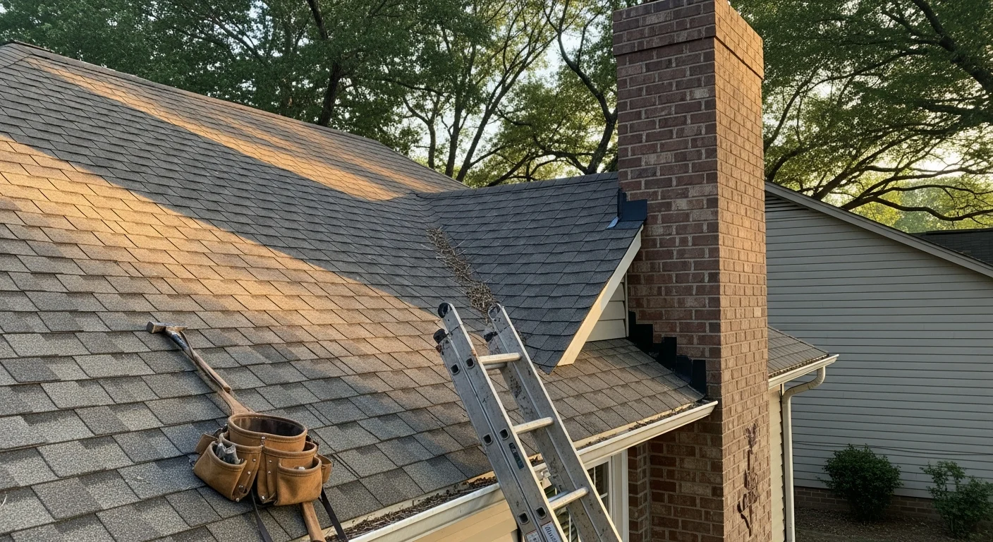 Professional roofer installing residential roof shingles