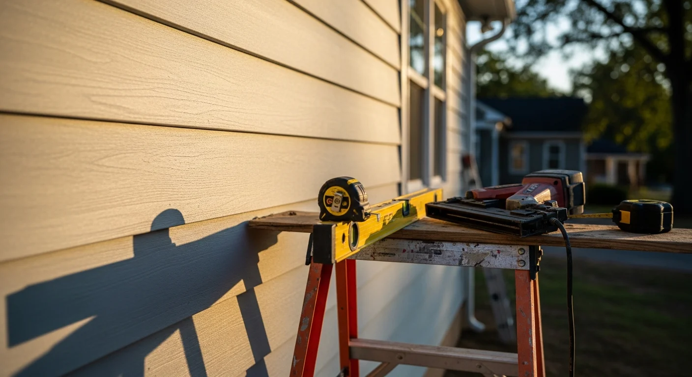 New residential siding and wooden deck on home exterior