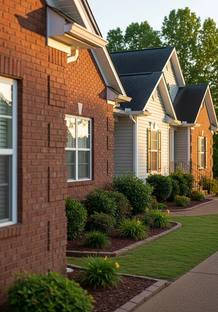 Close-up of a well-maintained Rainsville home exterior with traditional siding and landscaping.