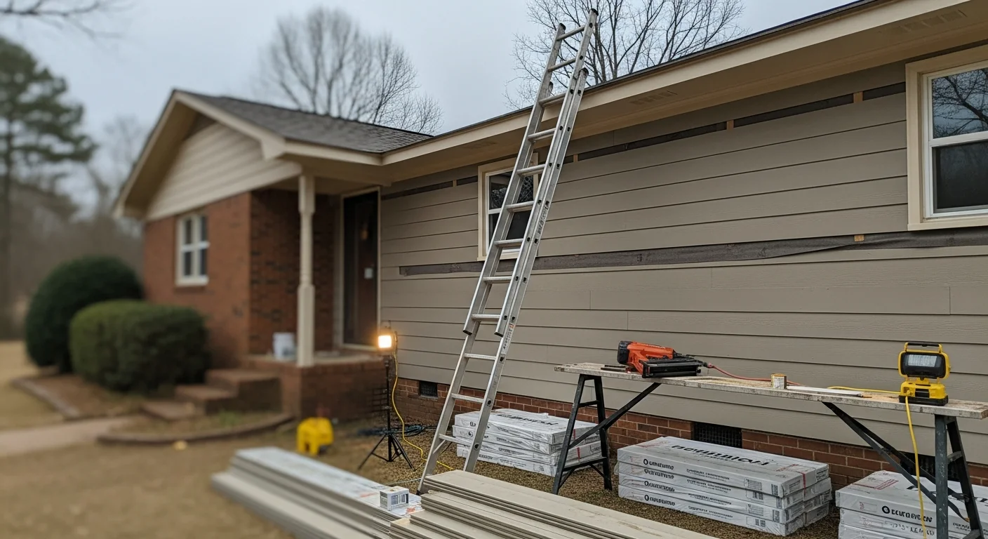 A Scottsboro, Alabama single-family home with freshly installed exterior siding showing clean panel lines and tight corner trim. The home exterior shows no gaps, warping, or discoloration against a clear Alabama sky.