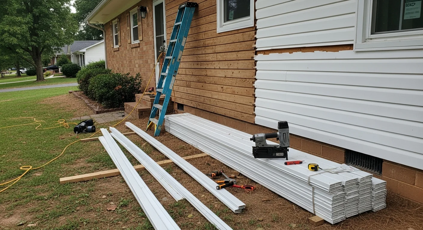 New siding installed on a single-family home in Scottsboro, Alabama, with clean panel lines replacing visibly worn and warped exterior cladding. The finished exterior shows flush, evenly spaced panels on a traditional ranch-style home typical of the Scottsboro area.